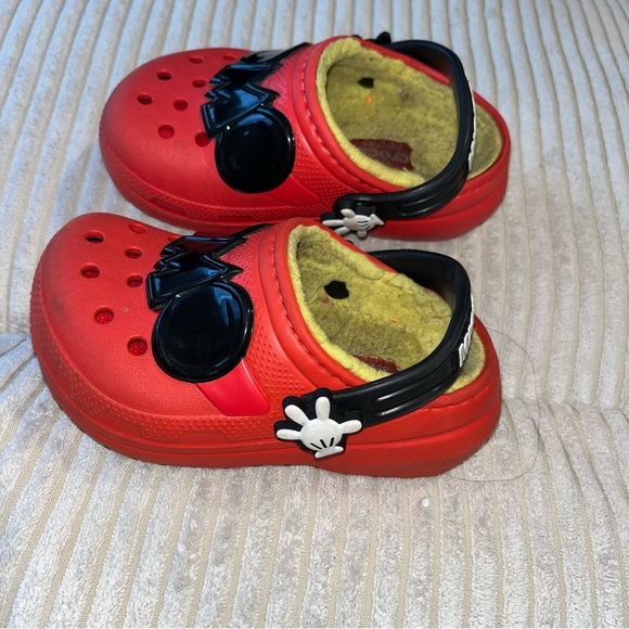 Toddler Mickey Mouse crocs classic red black yellow lined Disney child 7 - Picture 3 of 4